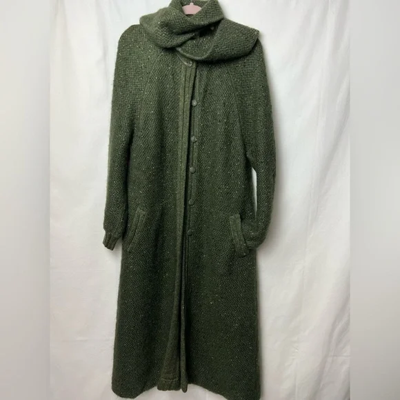 Rare 70s Luxury Nina Ricci West End Forest Green Mohair Scarf Long Sweater Coat - Picture 7 of 16